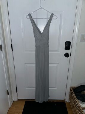 David's Bridal Gray Maxi Dress - V-Neck Ruched Bodice